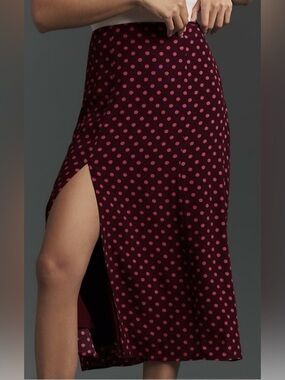 Anthropologie Maeve The Lille Side-Skit Midi Skirt Pink Polka Dots Size 6